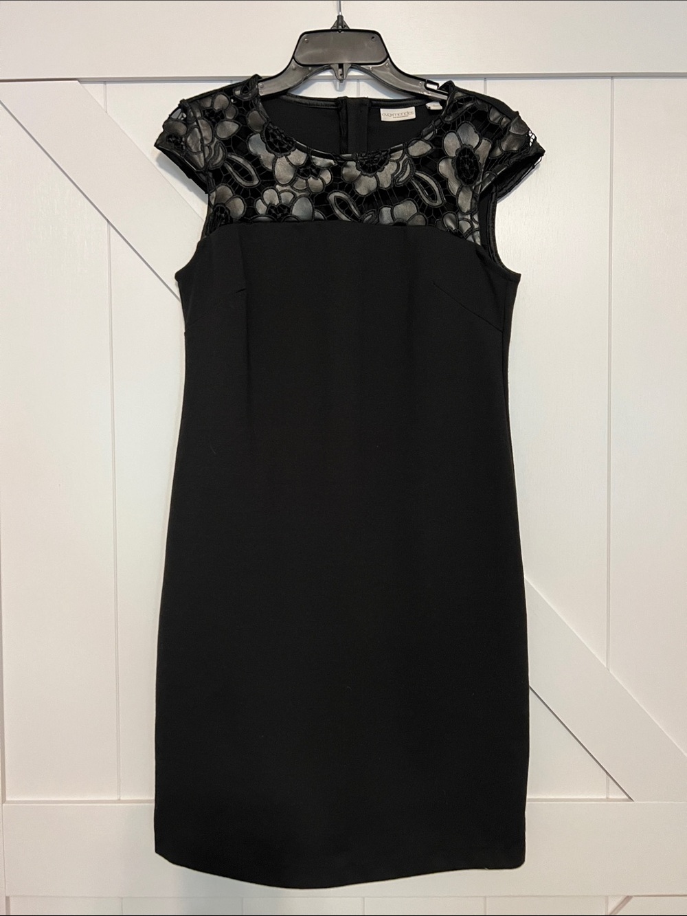 Black Sheath Dress with Faux Leather Floral Cutout Yoke Size 8